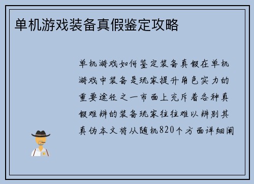 单机游戏装备真假鉴定攻略